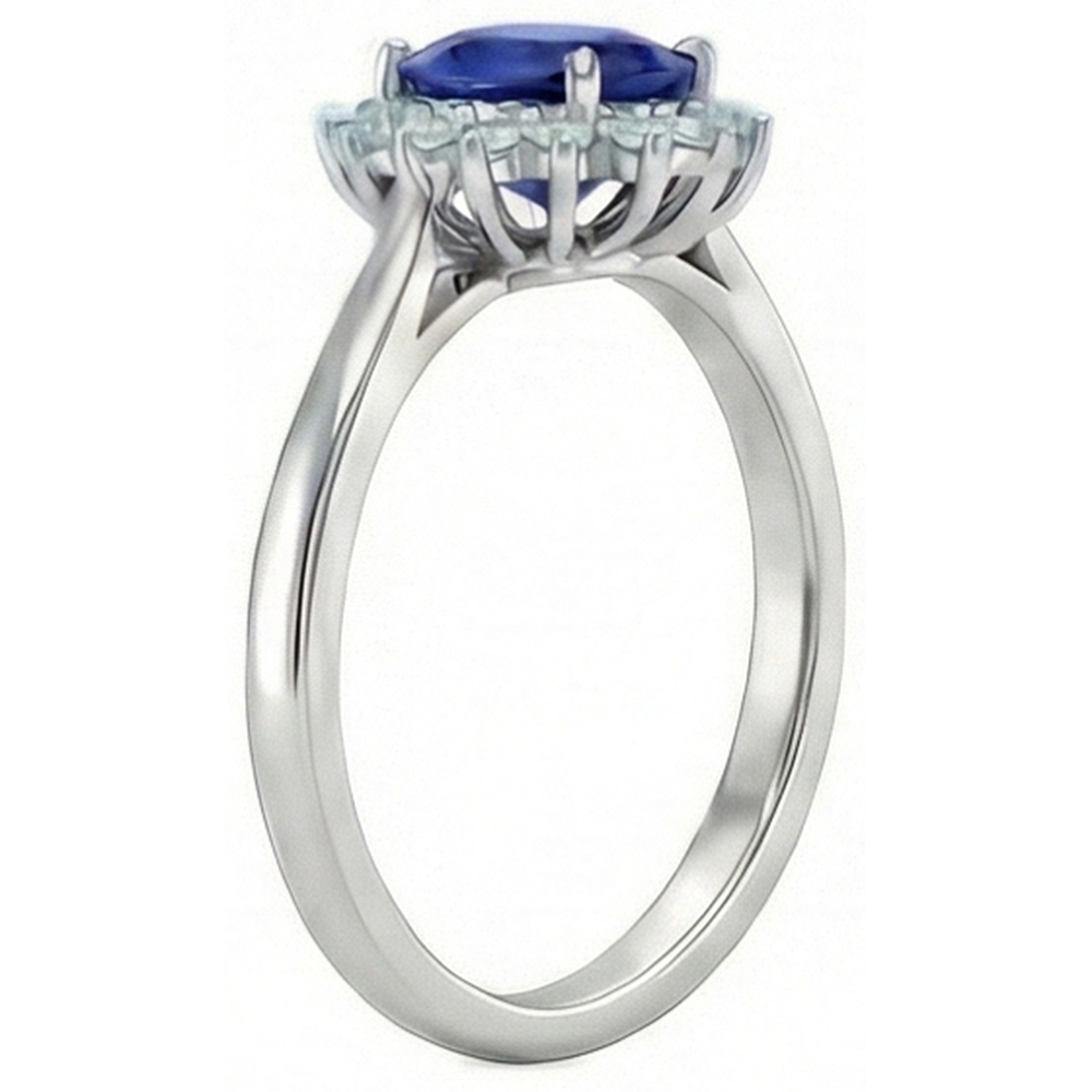 2,5 Karat blauer Ovalschliff Saphir und Aus der Erde Abgebauter Natürlicher Diamant Ring Weißgold 14K