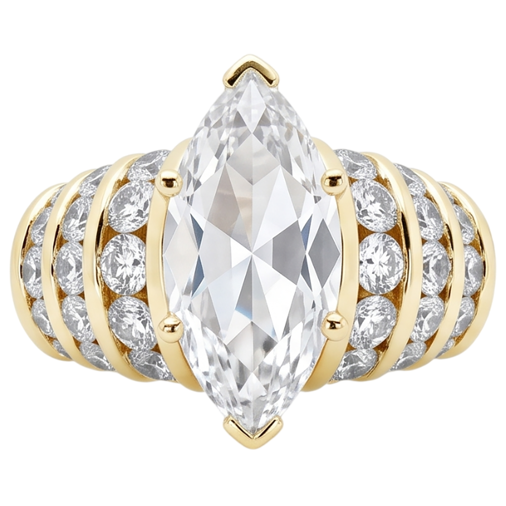 2,5 ct. Echt Aus der Erde Abgebauter Natürlicher Diamanten Verlobungsring Marquise Aus der Erde Abgebauter Natürlicher Diamanten Gelbgold