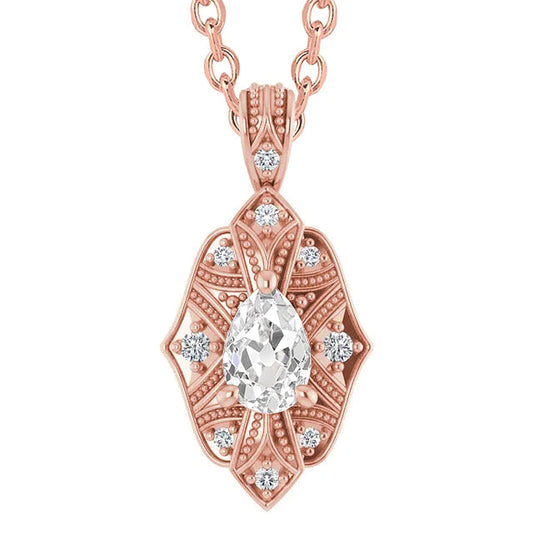 2.50 Karat Echt Diamant Anhänger & Kette Birne alter Bergmann Roségold Schmuck