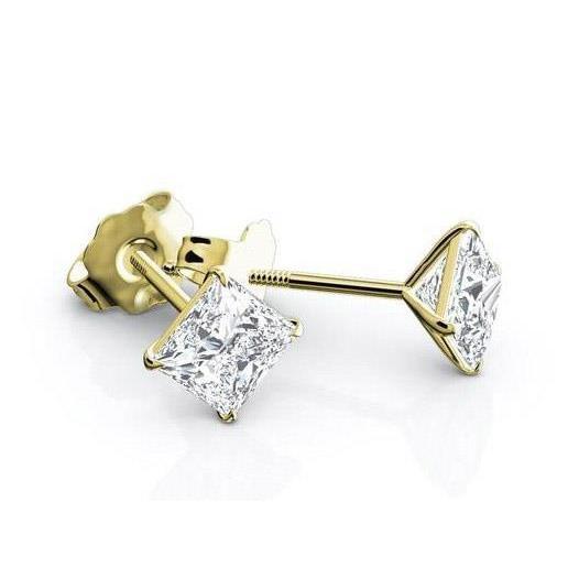 2.50 Karat Echt Diamanten Ohrstecker Prinzessinnenschnitt 14K Gelbgold