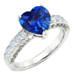 2,50 Karat Herzschliff Ceylon Blauer Saphir Aus der Erde Abgebauter Natürlicher Diamant Verlobungsring