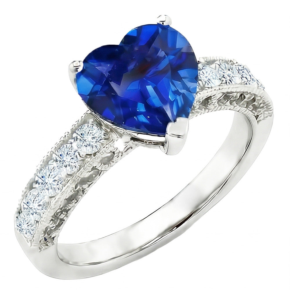 2,50 Karat Herzschliff Ceylon Blauer Saphir Aus der Erde Abgebauter Natürlicher Diamant Verlobungsring