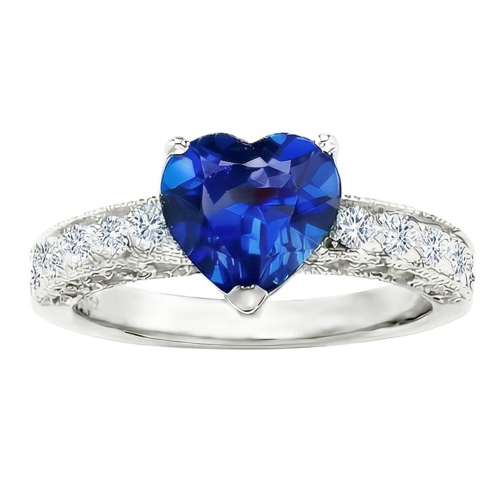 2,50 Karat Herzschliff Ceylon Blauer Saphir Aus der Erde Abgebauter Natürlicher Diamant Verlobungsring