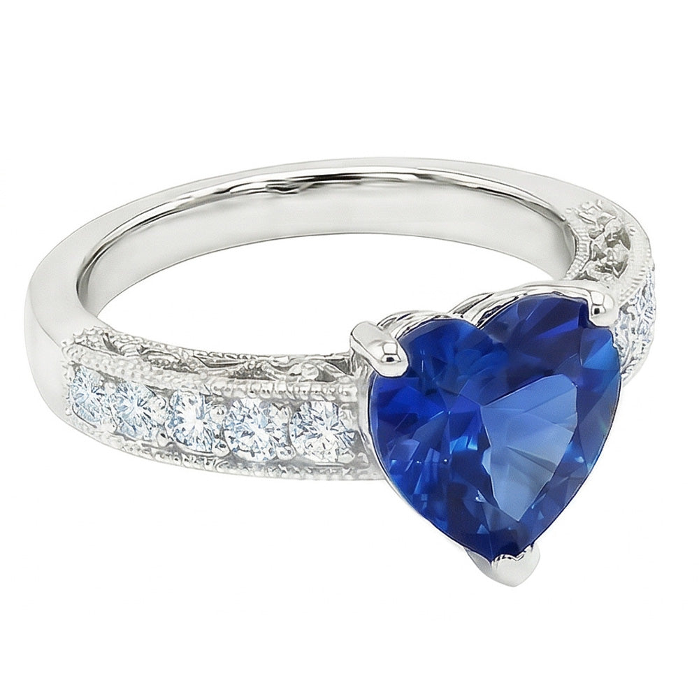 2,50 Karat Herzschliff Ceylon Blauer Saphir Aus der Erde Abgebauter Natürlicher Diamant Verlobungsring