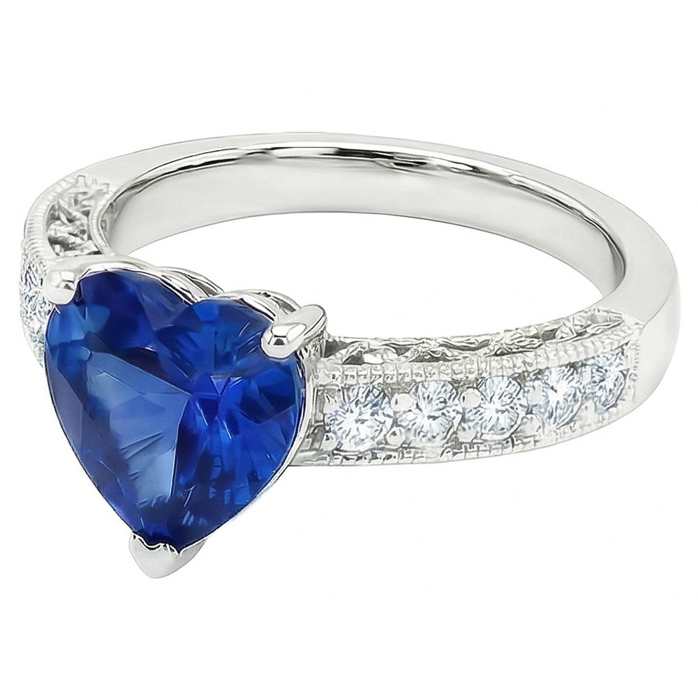 2,50 Karat Herzschliff Ceylon Blauer Saphir Aus der Erde Abgebauter Natürlicher Diamant Verlobungsring