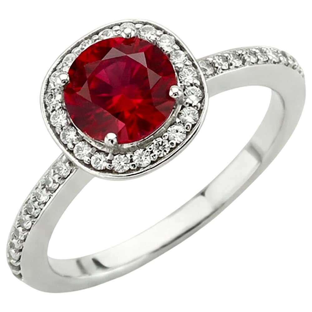 2,50 Karat Roter und Weißer runder Rubinring Schmuck Weißgold 14K