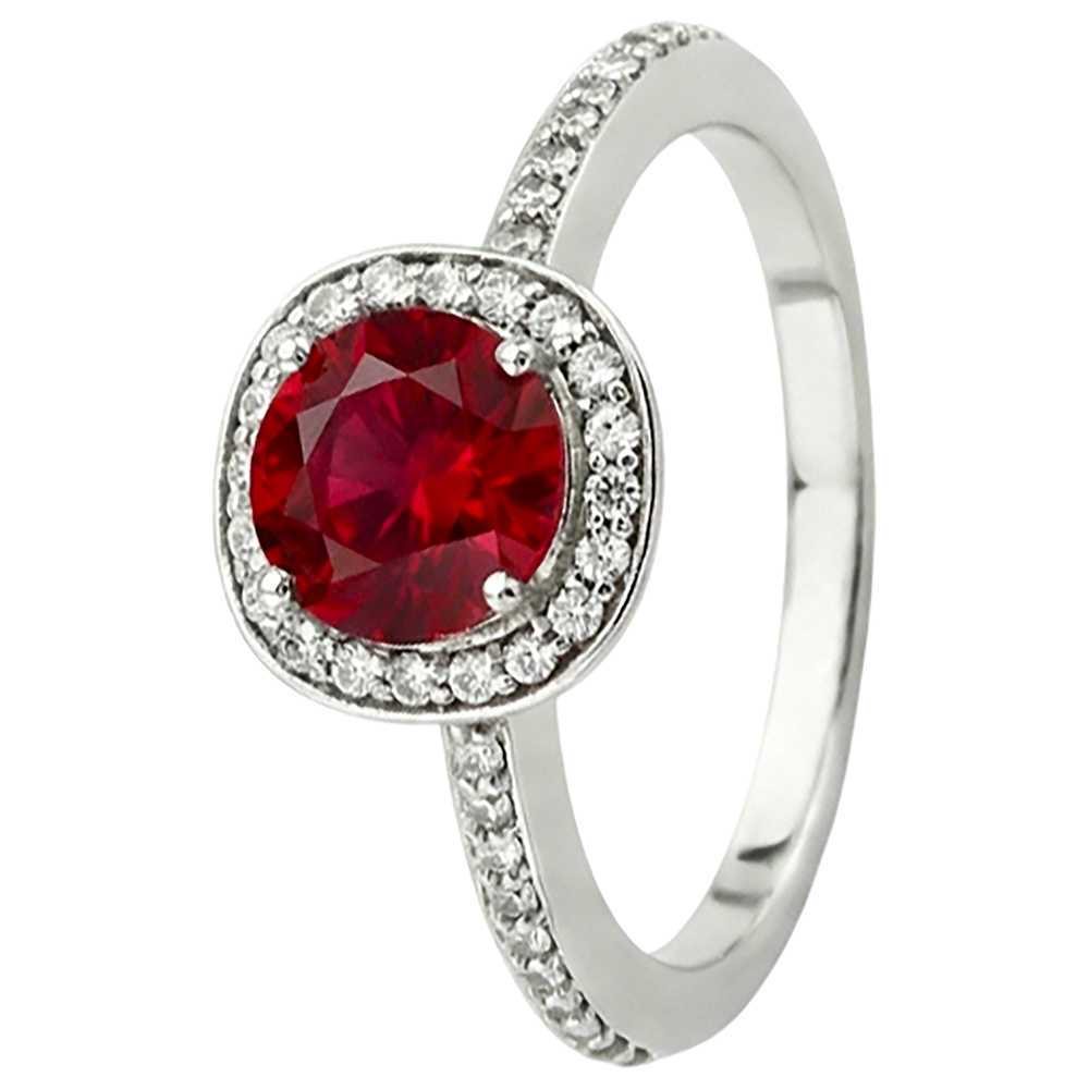 2,50 Karat Roter und Weißer runder Rubinring Schmuck Weißgold 14K