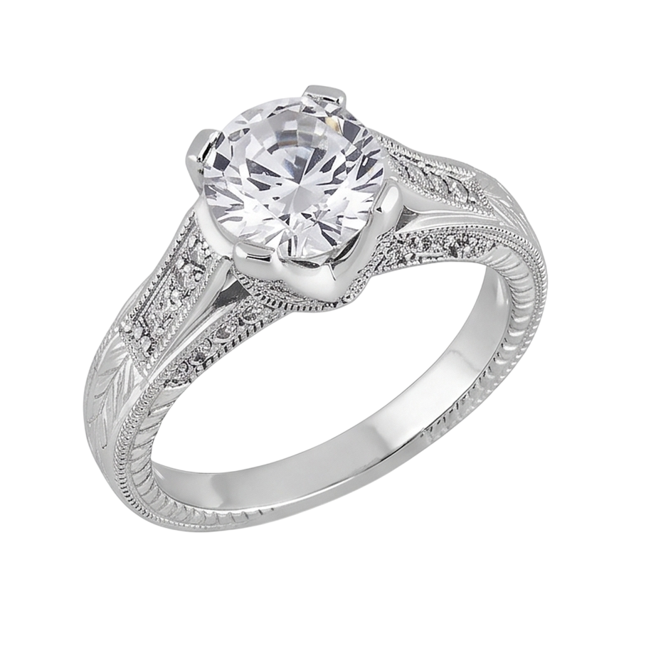 2,50 Karat runder Aus der Erde Abgebauter Natürlicher Diamant-Verlobungsring Milgrain im Vintage-Stil, natürlich