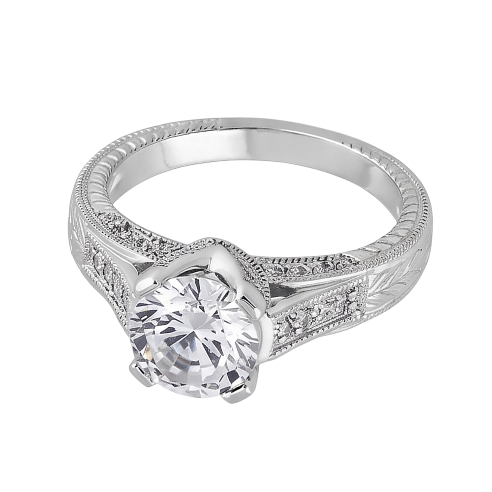 2,50 Karat runder Aus der Erde Abgebauter Natürlicher Diamant-Verlobungsring Milgrain im Vintage-Stil, natürlich