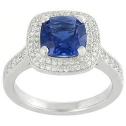 2,60 Kt. Ceylon Saphir und Aus der Erde Abgebauter Natürlicher Diamant Ring Gold Weiß 14K