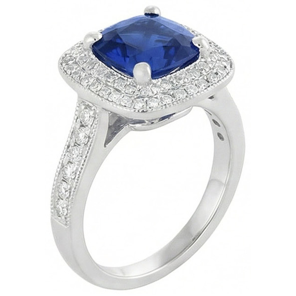 2,60 Kt. Ceylon Saphir und Aus der Erde Abgebauter Natürlicher Diamant Ring Gold Weiß 14K