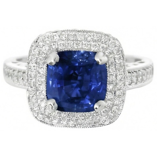 2,60 Kt. Ceylon Saphir und Aus der Erde Abgebauter Natürlicher Diamant Ring Gold Weiß 14K