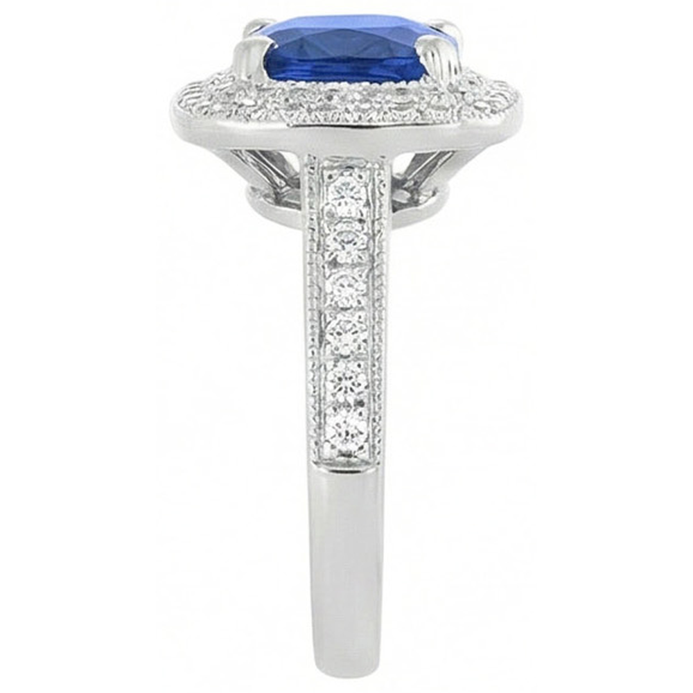 2,60 Kt. Ceylon Saphir und Aus der Erde Abgebauter Natürlicher Diamant Ring Gold Weiß 14K