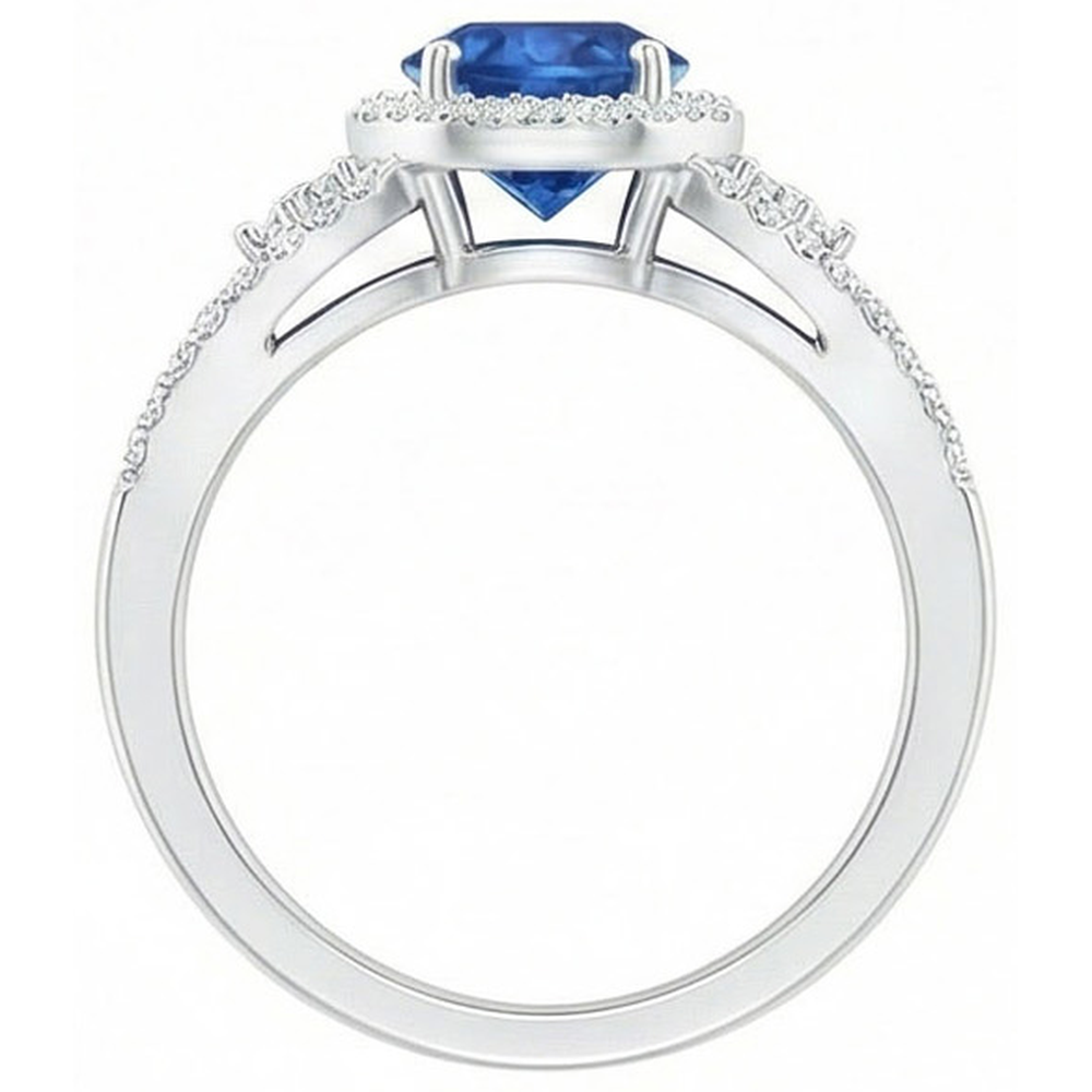 2,64 ct Ring mit Saphir und Aus der Erde Abgebauter Natürlicher Diamanten im Rundschliff Weißgold