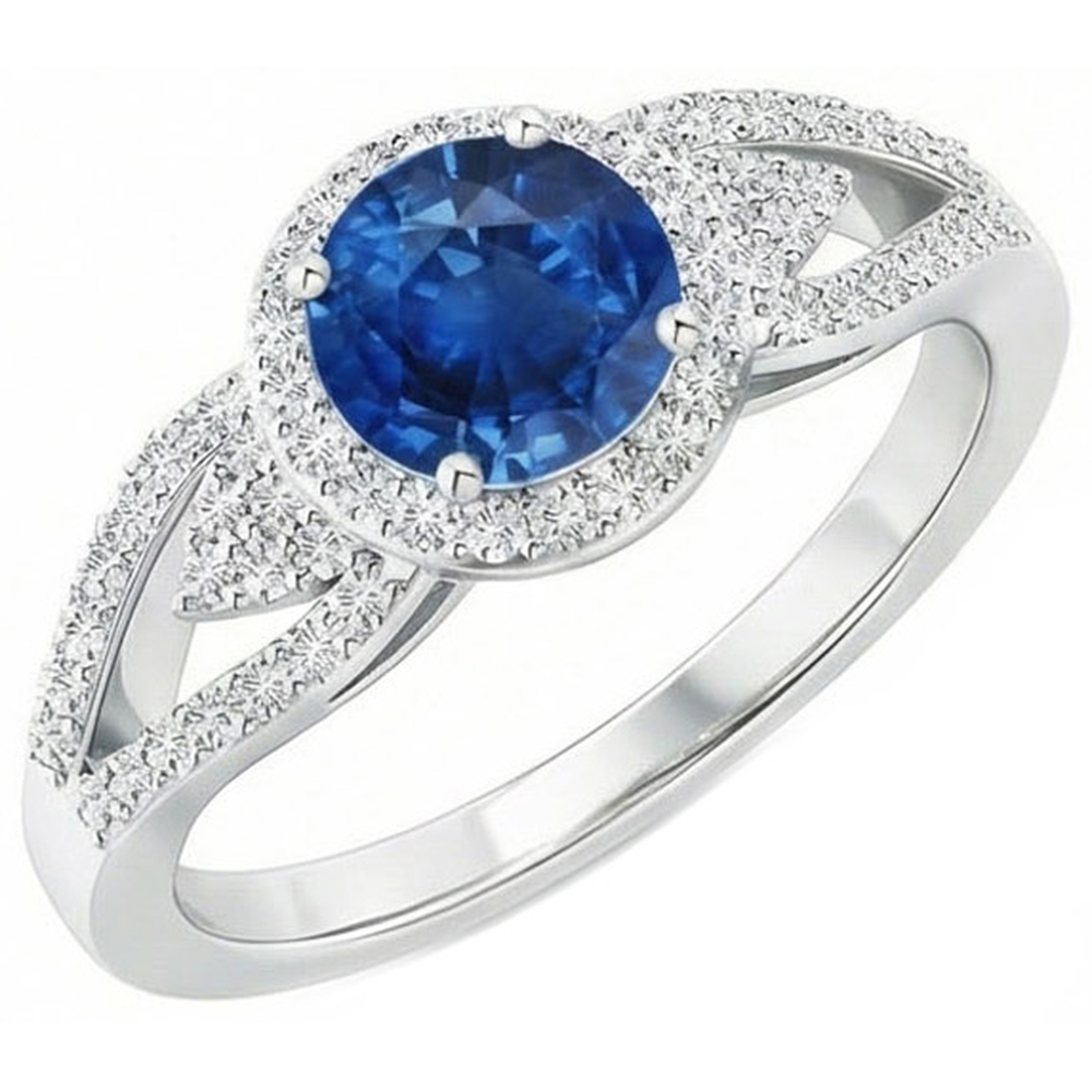 2,64 ct Ring mit Saphir und Aus der Erde Abgebauter Natürlicher Diamanten im Rundschliff Weißgold
