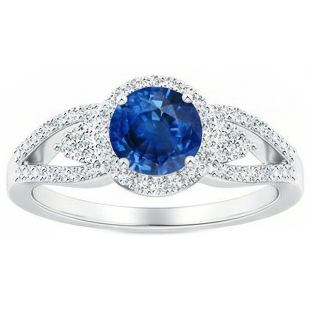2,64 ct Ring mit Saphir und Aus der Erde Abgebauter Natürlicher Diamanten im Rundschliff Weißgold