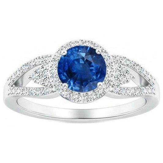 2,64 ct Ring mit Saphir und Aus der Erde Abgebauter Natürlicher Diamanten im Rundschliff Weißgold