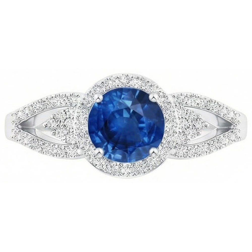 2,64 ct Ring mit Saphir und Aus der Erde Abgebauter Natürlicher Diamanten im Rundschliff Weißgold