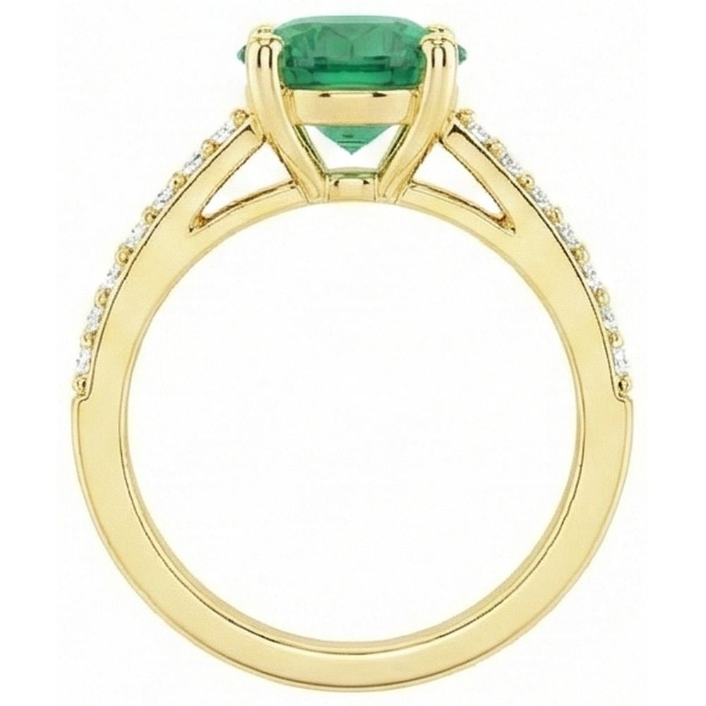 2,70 Karat Grün Smaragd Mit Aus der Erde Abgebauter Natürlicher Diamant 14K Gelbgold Verlobungsring