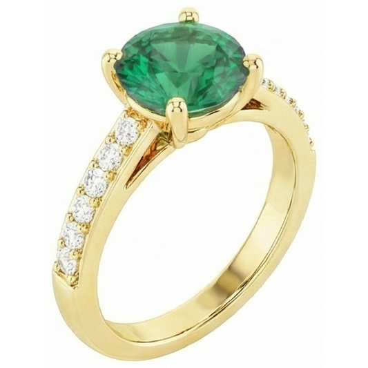 2,70 Karat Grün Smaragd Mit Aus der Erde Abgebauter Natürlicher Diamant 14K Gelbgold Verlobungsring