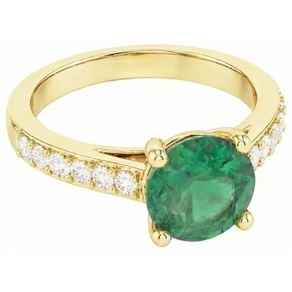 2,70 Karat Grün Smaragd Mit Aus der Erde Abgebauter Natürlicher Diamant 14K Gelbgold Verlobungsring