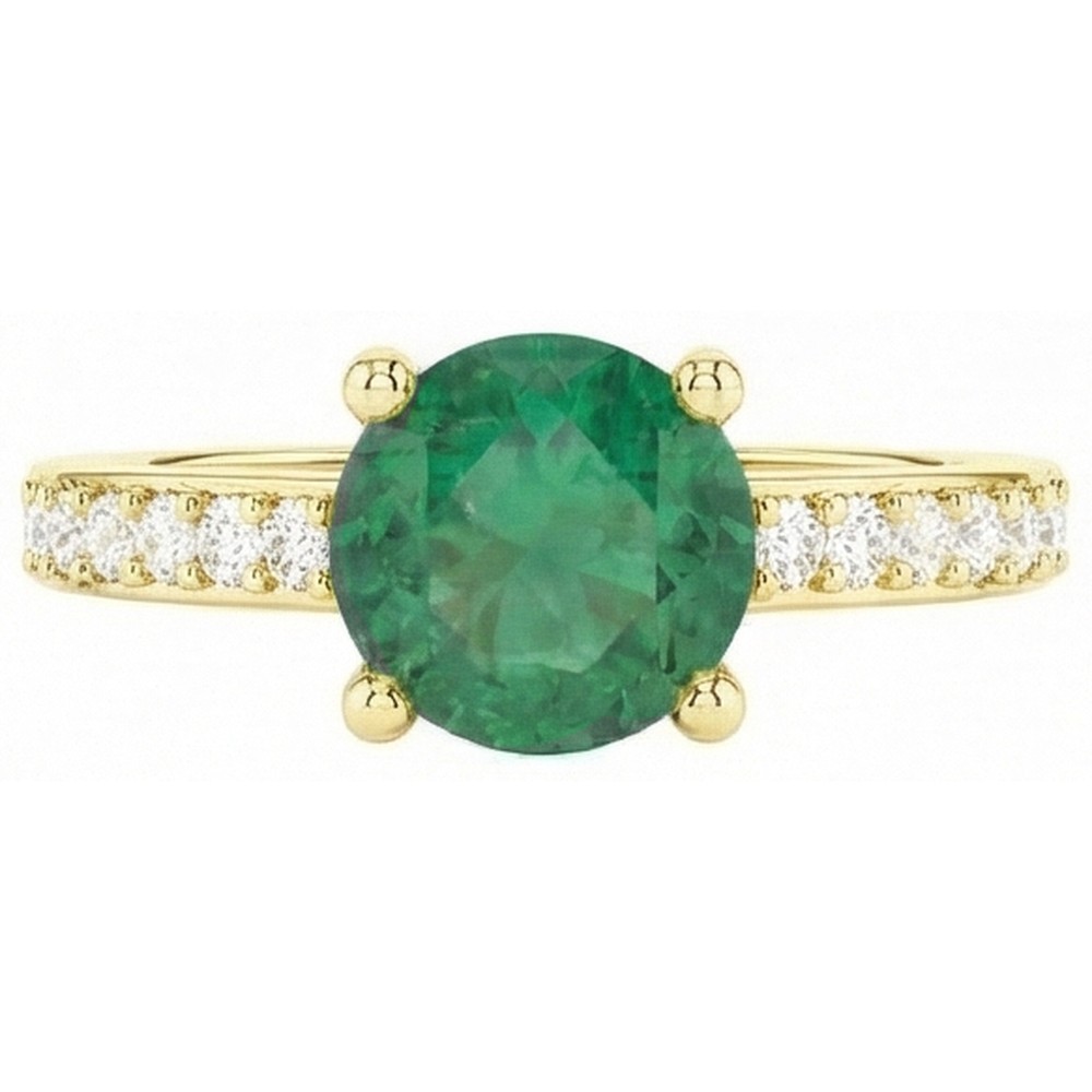 2,70 Karat Grün Smaragd Mit Aus der Erde Abgebauter Natürlicher Diamant 14K Gelbgold Verlobungsring
