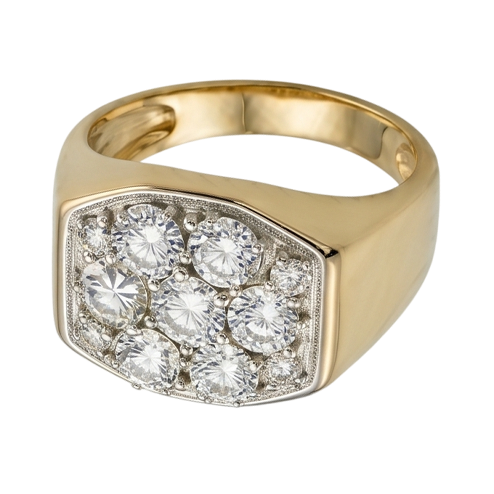 2,80 Karat Runde Echt Aus der Erde Abgebauter Natürlicher Diamanten Herren-Verlobungsring Zweifarbiges Gold 14K
