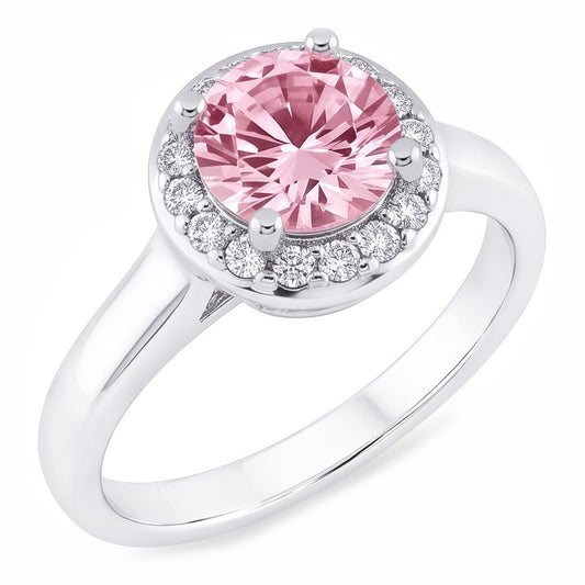 2,81 ct Wunderschöner runder Halo Pink Saphir Weißgold Edelsteinring