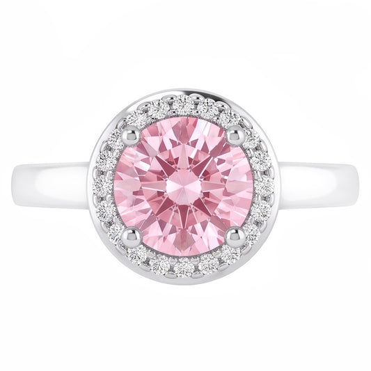 2,81 ct Wunderschöner runder Halo Pink Saphir Weißgold Edelsteinring