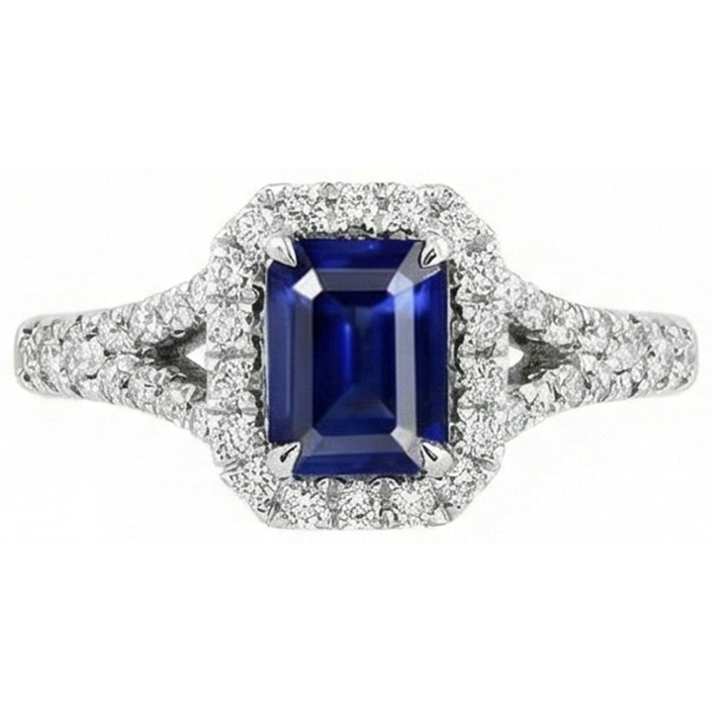 2,85 Karat Blauer Saphir und Aus der Erde Abgebauter Natürlicher Diamanten Ring Krappenset 14K Weißgold
