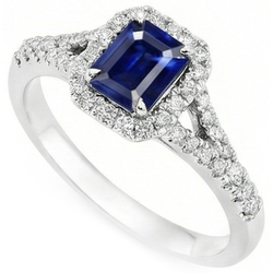 2,85 Karat Blauer Saphir und Aus der Erde Abgebauter Natürlicher Diamanten Ring Krappenset 14K Weißgold
