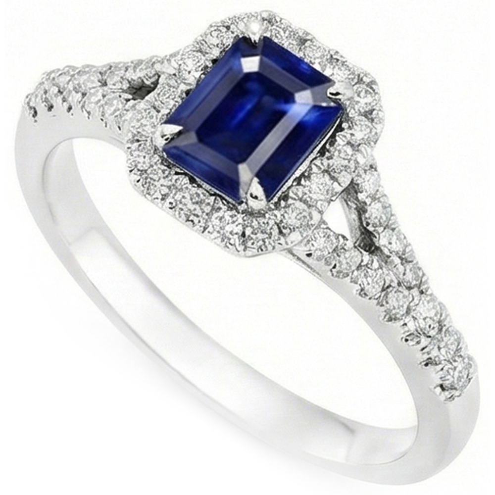 2,85 Karat Blauer Saphir und Aus der Erde Abgebauter Natürlicher Diamanten Ring Krappenset 14K Weißgold