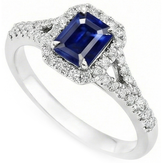 2,85 Karat Blauer Saphir und Aus der Erde Abgebauter Natürlicher Diamanten Ring Krappenset 14K Weißgold