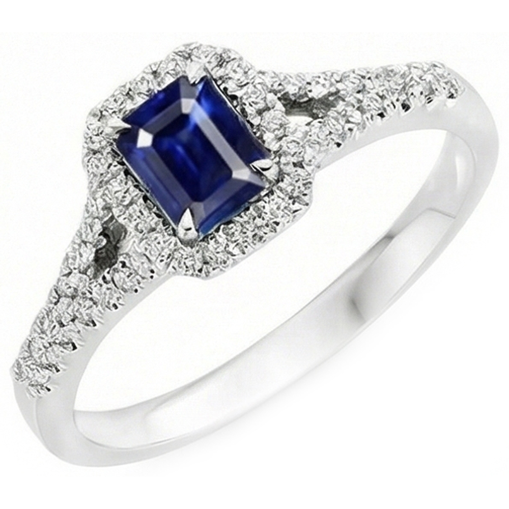 2,85 Karat Blauer Saphir und Aus der Erde Abgebauter Natürlicher Diamanten Ring Krappenset 14K Weißgold