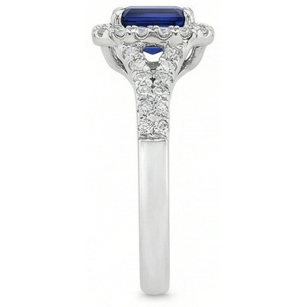 2,85 Karat Blauer Saphir und Aus der Erde Abgebauter Natürlicher Diamanten Ring Krappenset 14K Weißgold