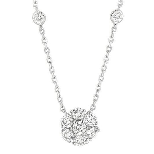 2.90 Karat Echt Diamant Blume & Lünette Halskette Anhänger Weißgold 14K