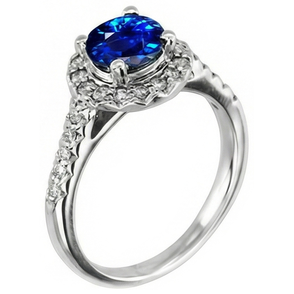 2,90 ct Sri Lanka blauer Saphir mit Aus der Erde Abgebauter Natürlicher Diamantring Weißgold 14K