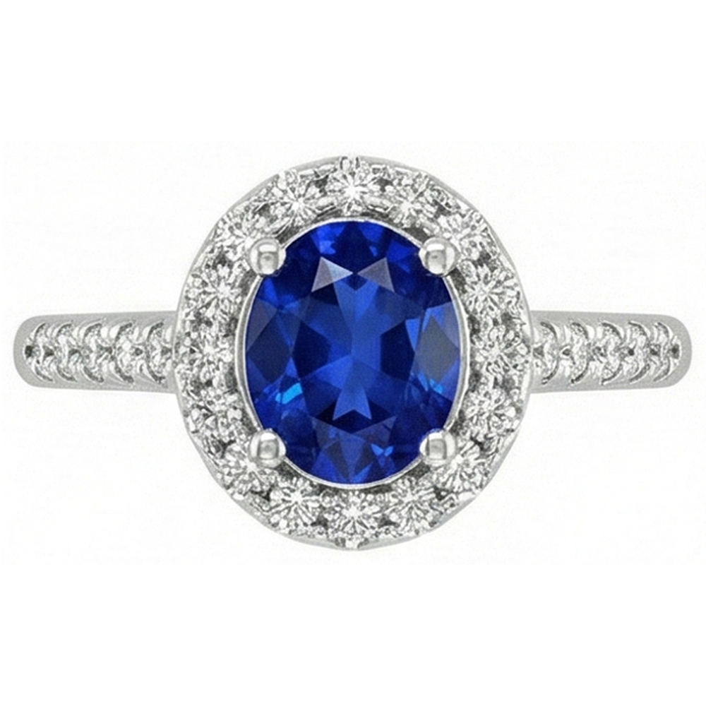 2,90 ct Sri Lanka blauer Saphir mit Aus der Erde Abgebauter Natürlicher Diamantring Weißgold 14K
