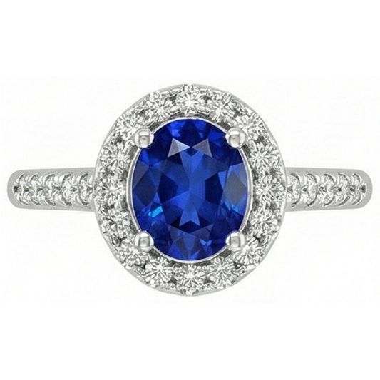 2,90 ct Sri Lanka blauer Saphir mit Aus der Erde Abgebauter Natürlicher Diamantring Weißgold 14K