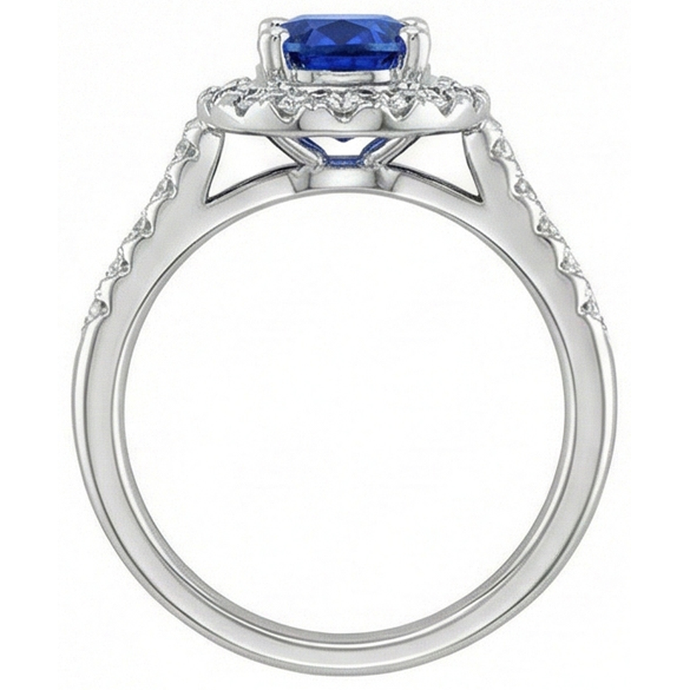 2,90 ct Sri Lanka blauer Saphir mit Aus der Erde Abgebauter Natürlicher Diamantring Weißgold 14K