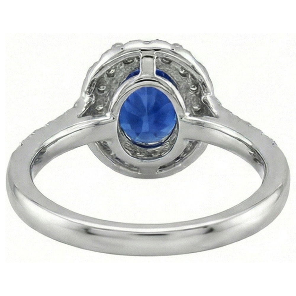2,90 ct Sri Lanka blauer Saphir mit Aus der Erde Abgebauter Natürlicher Diamantring Weißgold 14K