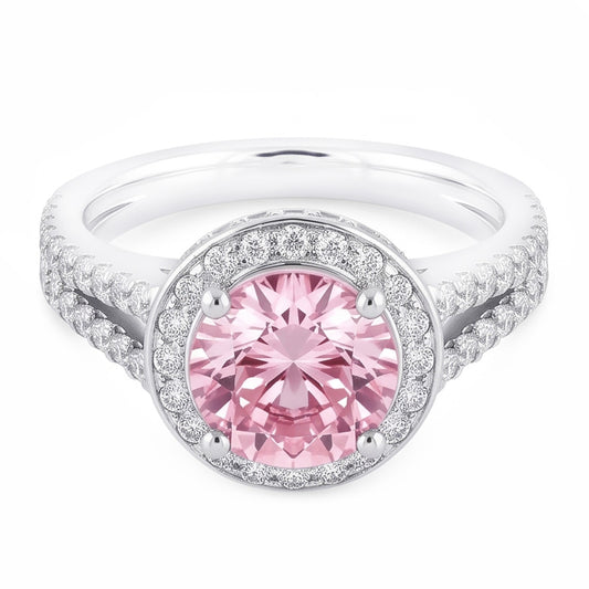 2,91 Karat Halo Pink Saphir Solitär mit Akzenten Verlobungsring
