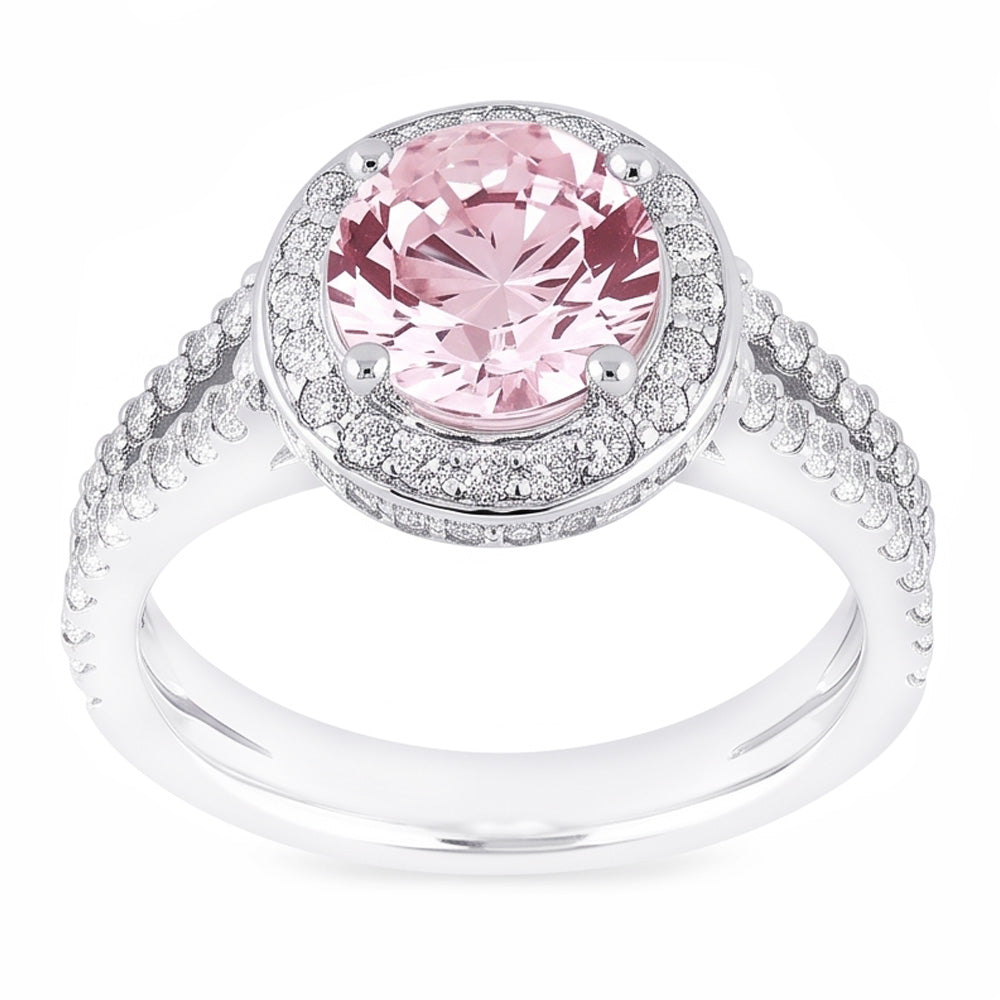 2,91 Karat Halo Pink Saphir Solitär mit Akzenten Verlobungsring