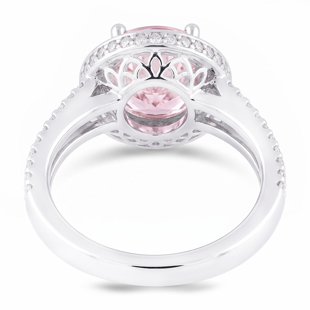2,91 Karat Halo Pink Saphir Solitär mit Akzenten Verlobungsring