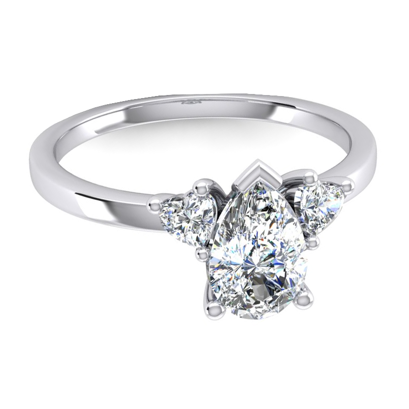 2 Karat Diamant Ring Mit Drei Steinen Birnen und Herz Schliff Labor Gewachsener