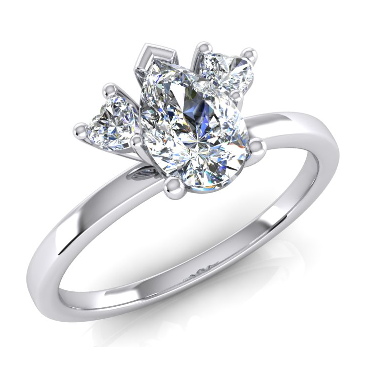 2 Karat Diamant Ring Mit Drei Steinen Birnen und Herz Schliff Labor Gewachsener