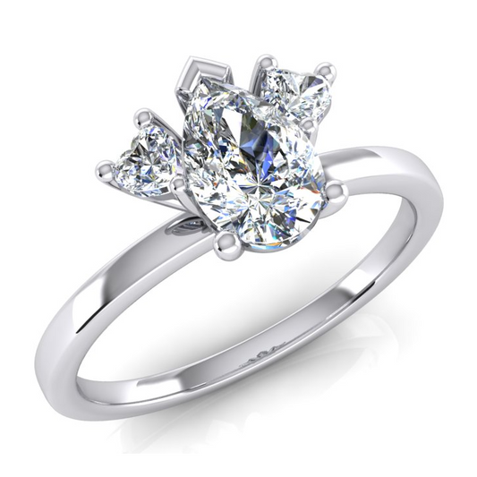 2 Karat Diamant Ring Mit Drei Steinen Birnen und Herz Schliff Labor Gewachsener
