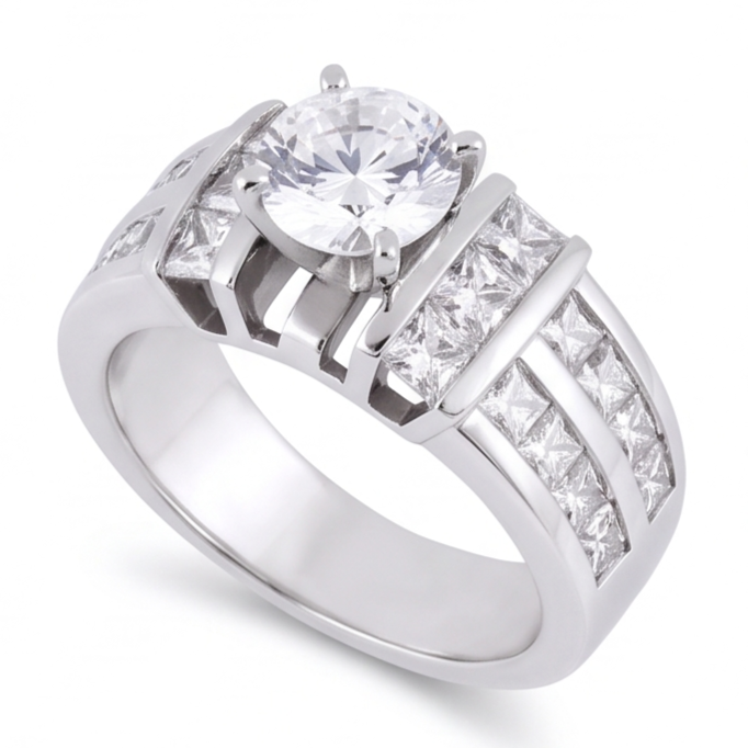 3.01 Karat Echt Aus der Erde Abgebauter Natürlicher Diamant Jubiläumsring Weißgold 14K