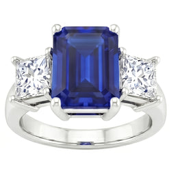 3.05 ct. Smaragd-Ceylon-Ring mit Saphir und Aus der Erde Abgebauter Natürlicher Diamanten mit drei Steinen