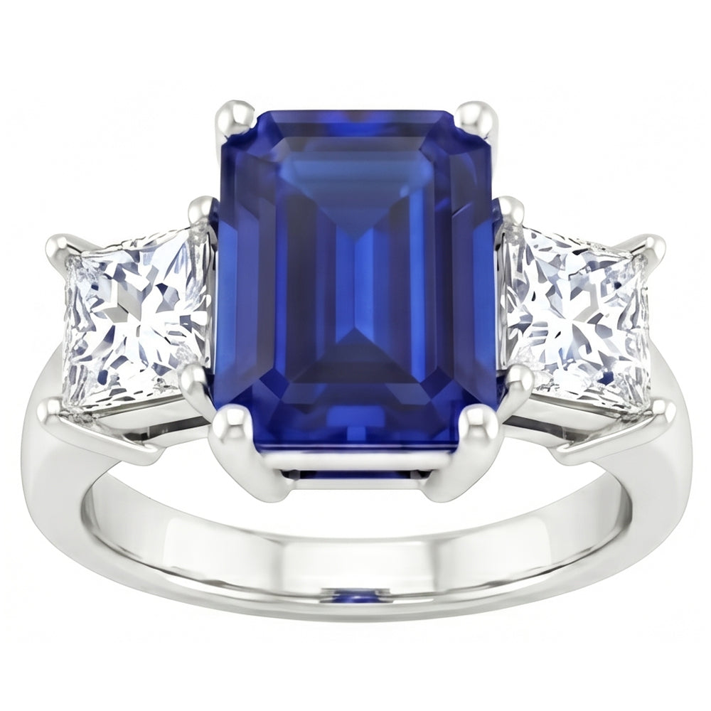 3.05 ct. Smaragd-Ceylon-Ring mit Saphir und Aus der Erde Abgebauter Natürlicher Diamanten mit drei Steinen